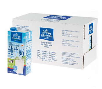 再特价：Oldenburger 欧德堡 全脂纯牛奶 1L*12盒       78元