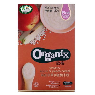 Organix欧格有机苹果和蜜桃米粉120g   5.8元