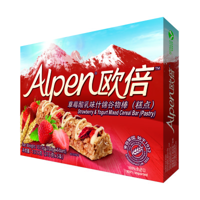 补货：Alpen欧倍 草莓酸乳味什锦谷物棒（糕点）137.5g（5条装）