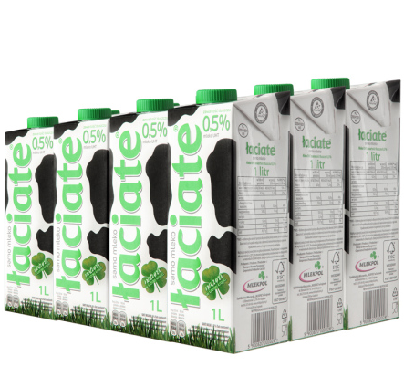波兰进口牛奶 Laciate 高温灭菌脱脂牛奶 1L*12盒 折约70元（139，满199-100）