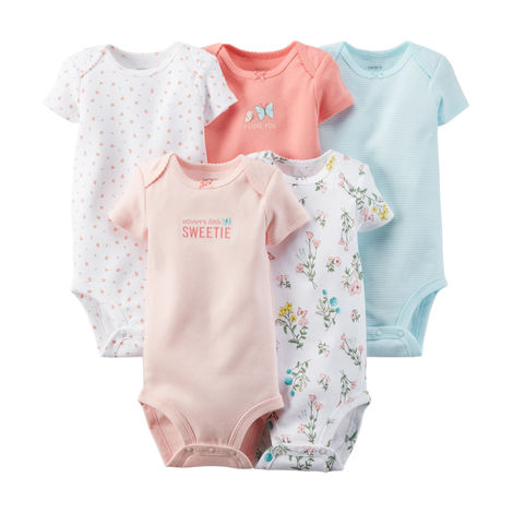 Carter's卡特女童短袖纯棉连体衣5件装