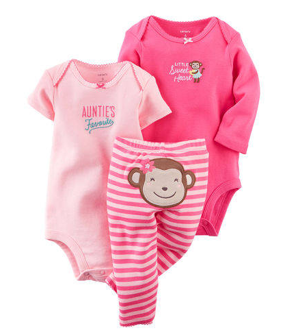 Carter's 女宝宝纯棉短袖长袖爬爬服裤子三件套