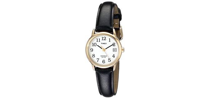 Timex Women's T2H341 Easy Reader Black Leather Strap Watch