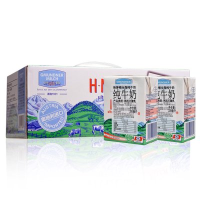 奥地利进口：Gmundnermilch格梦顿 全脂纯牛奶 200ml*12/提 19.9元