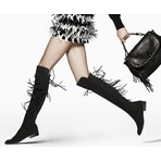 Stuart Weitzman Mane 黑色麂皮流苏过膝靴