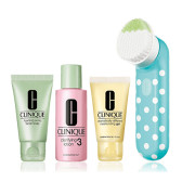 限量版！Clinique 倩碧湖蓝色波点洗脸刷 + 三部曲套装 $89.5（约583元），下单送9件套礼包
