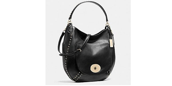 新低价！COACH Studded Leather Circle Hobo 女款单肩包