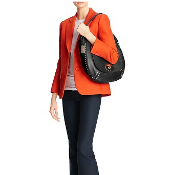 COACH 蔻驰 Studded Leather Circle Hobo 女士真皮柳钉单肩包