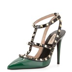 Valentino Rockstud 墨绿色款铆钉鞋打折热卖