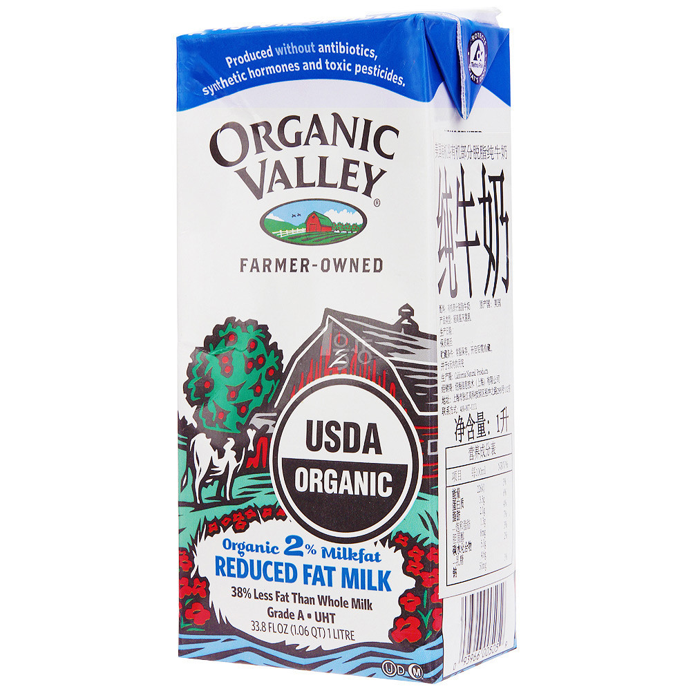 法国进口！ORGANIC VALLEY 有机谷 部分脱脂纯牛奶 1L/瓶   5元（9.9元，可满199-100）
