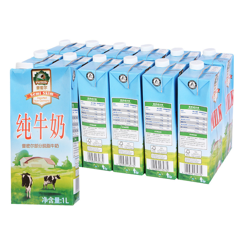 限华东：Purmilk普密尔 部分脱脂牛奶 纯牛奶 1L*12/箱   59元