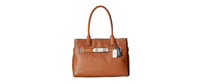 轻奢！COACH 蔻驰 Polished Pebble Leather Swagger 女士真皮手提包