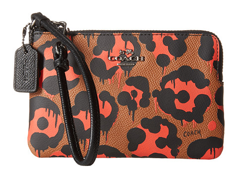 COACH 蔻驰 Leopard Ocelot Print Corner Zip 女士真皮手拿包/钱包