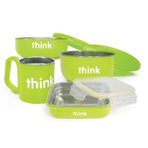 Thinkbaby 绿色双层不锈钢儿童餐具4件套