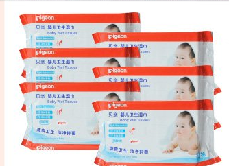 折6.65元/包！PIGEON 贝亲 婴儿卫生湿巾80片装6连包 PL194   39.9元
