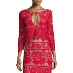 精选For Love & Lemons Gianna红色蕾丝上衣热卖