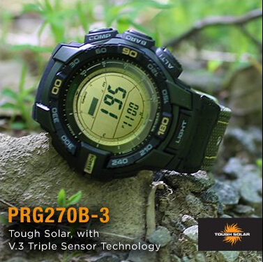 prime福利！Casio 卡西欧 Protrek系列 PRG-270B-3CR 三传感器太阳能登山腕表