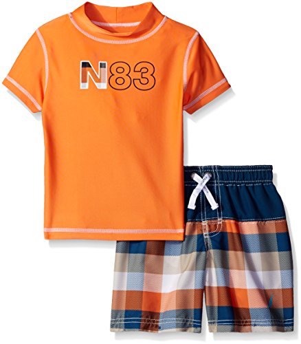 Nautica 诺帝卡 Plaid Rashguard Swim Set 男孩夏季短袖套装