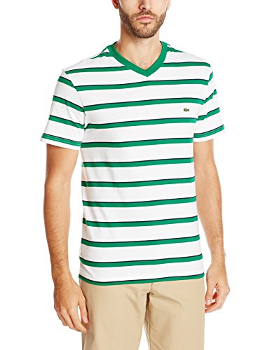 Lacoste 鳄鱼 Short Sleeve Striped Jersey 男士V领T恤