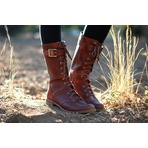 Timberland 女士咖啡色真皮机车中筒靴