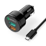 Aukey QC2.0 30W 2端口USB 车载充电器 + 1米长 Micro USB充电线