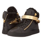 Giuseppe Zanotti 女式黑色皮质内毛金扣高帮鞋