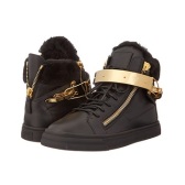 反季好价~Giuseppe Zanotti 女式黑色皮质内毛金扣高帮鞋 $449.99（约3138元）