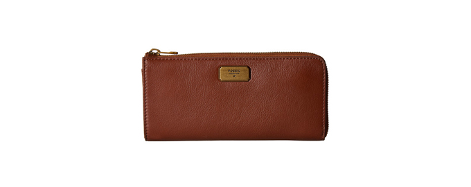 新低价！Fossil Emerson Large L-Zip 女款真皮钱包