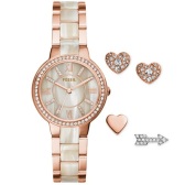 Fossil Virginia 系列时装女表与心形耳钉套装 $88.35（约618元）