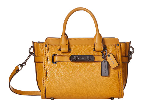 COACH蔻驰 Pebbled Leather 女士真皮手提斜挎包 橘黄色