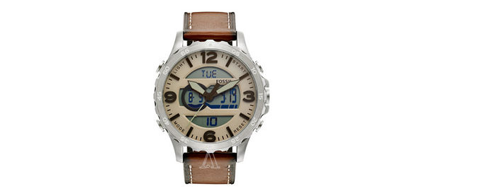 Fossil 化石Nate 精密数字计时石英男表