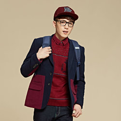 Semir 森马 男士西装领直筒拼接呢子外套