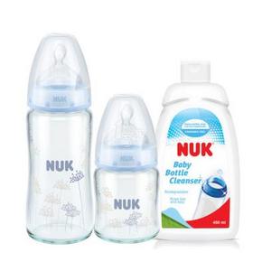 NUK 宽口玻璃奶瓶套装 送清洁液