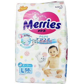 Merries 花王 妙而舒 婴儿纸尿裤 L58片*2包