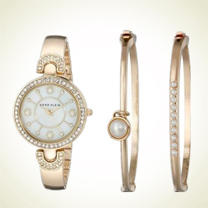 Amazon.com：时尚貌美！Anne Klein 安妮·克莱恩 AK/1960GBST 施华洛世奇水晶女士腕表套装（含腕表+2只手镯）
