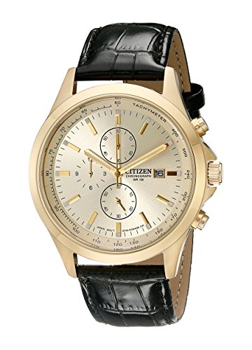 CITIZEN 西铁城 Chronograph系列 AN3512-03P 男士金色表盘石英手表