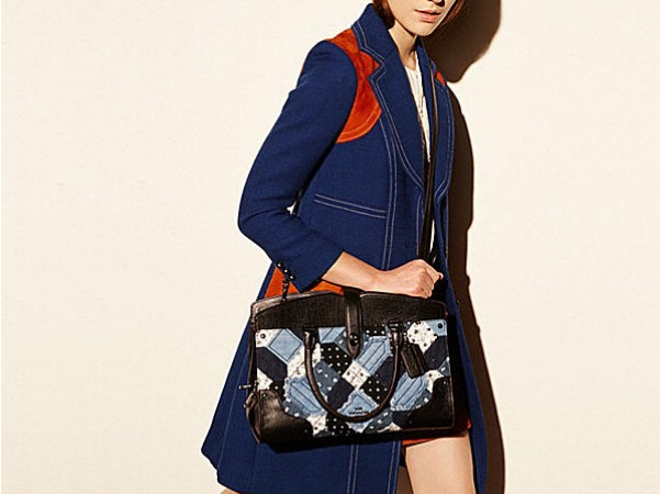 COACH 蔻驰 Canyon Quilt Denim Mercer 30 女士真皮单肩包