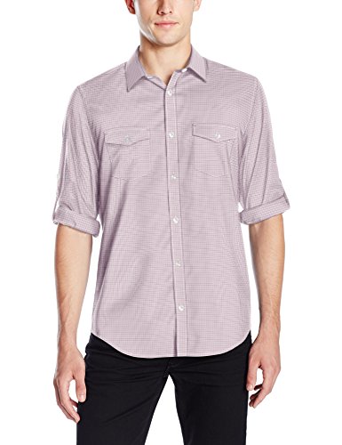 Calvin Klein Gingham Print Roll Tab男款长袖休闲衬衫
