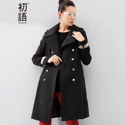 初语 2016冬季新款 复古提花双排扣长款显瘦毛呢外套+凑单品 100.9元包邮（198+2.9-100）
