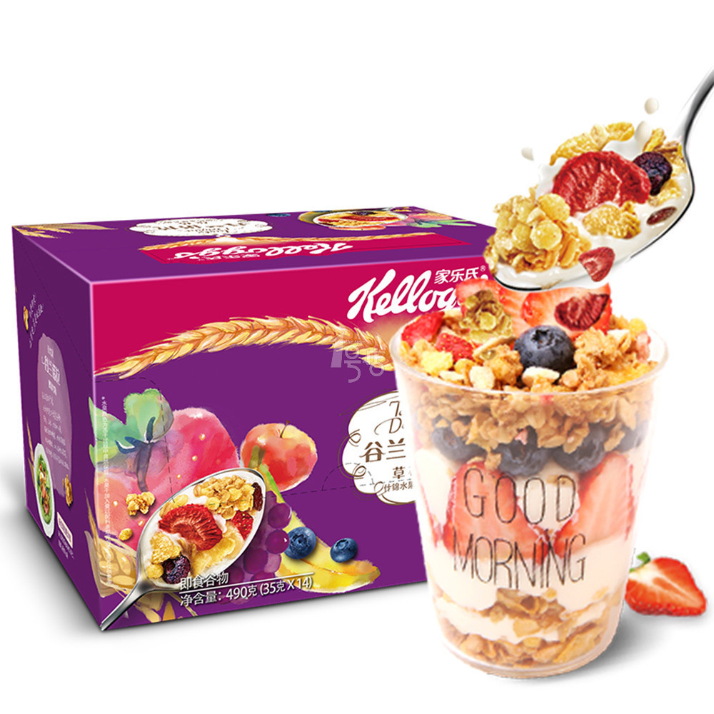 ￥24.95 Kellogg's 家乐氏 谷兰诺拉草莓什锦水果谷物 490g（35g*14）/盒