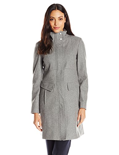 季末好价！Kenneth Cole New York Zip-Front 女士长款羊毛混纺大衣