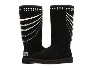 UGG Calais 女士黑色长款珍珠链雪地靴