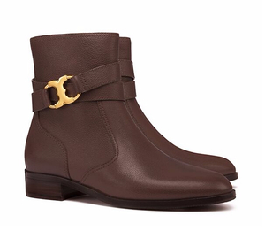 Tory Burch Gemini 咖啡色金扣踝靴