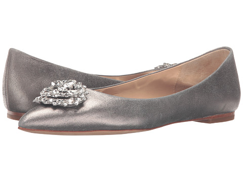 Badgley Mischka Davis 女士金属银钻扣尖头平底鞋