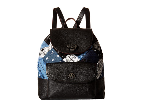 国内3950！COACH 蔻驰 Canyon Quilt Denim Mini Rucksack 女士真皮双肩包