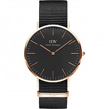 丹尼尔惠灵顿（DanielWellington）40mm 黑盘金边 尼龙表带 男款