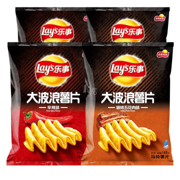 乐事 大波浪薯片 辛辣味145g*2 + 碳烤五花肉味145g*2 下单4件实付89.6元包邮