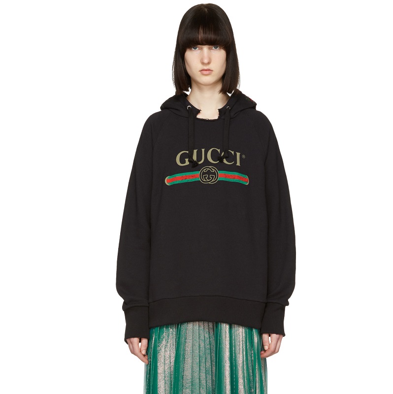【春夏新款】Gucci 黑色刺绣连帽卫衣 95（约18259元）
