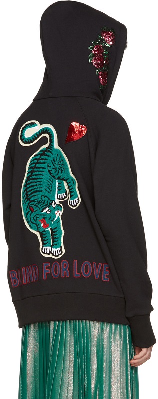 【春夏新款】Gucci 黑色刺绣连帽卫衣 95（约18259元）