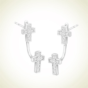 Jewelry.com：气质十字闪亮锆石悬浮耳钉